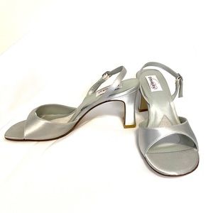 Sling back Wedding Dyeables Silver Satin Sandals